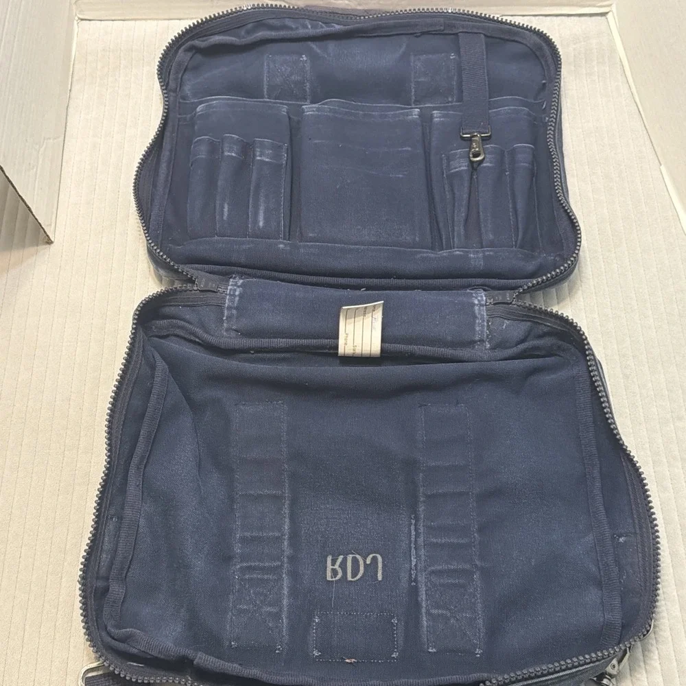 Vintage Lands' End Square Rigger Canvas Leather Bag USA Navy 1970s Preppy